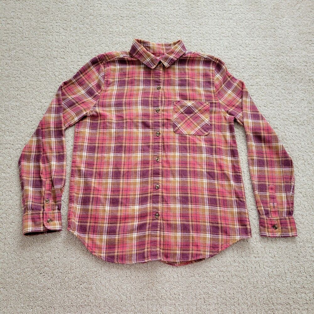 Y2K Aeropostale Flannel Shirt Jacket Womens M Pink Purple Plaid Fall Button Down